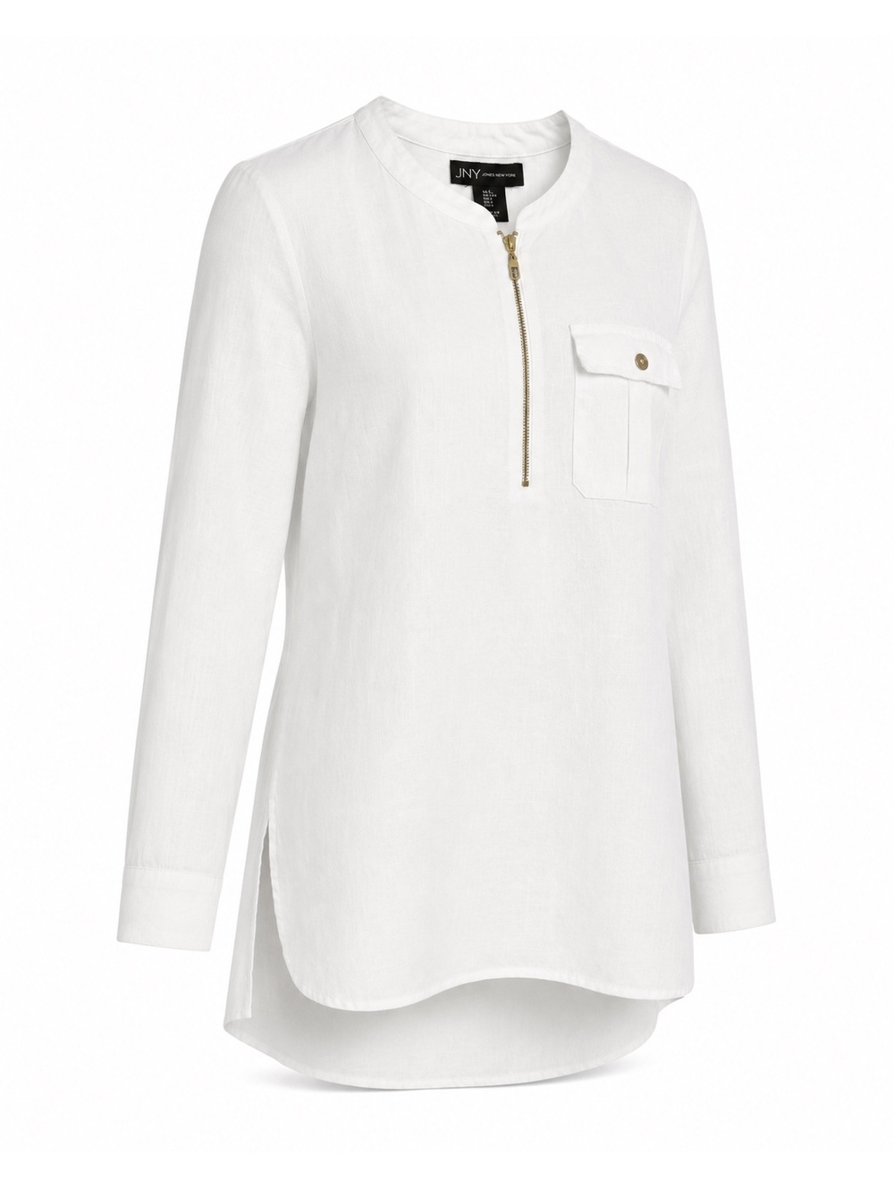 Jones New York White 100% Linen High-Low Zip Tunic Top Large - Picture 4 of 8